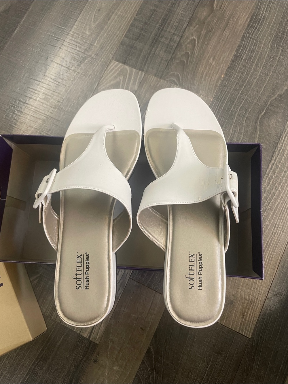 Hush Puppies White Slide Mules with Buckle